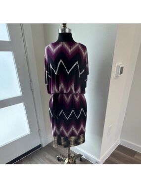 Maggy London Purple Chevron Blouson Midi Dress